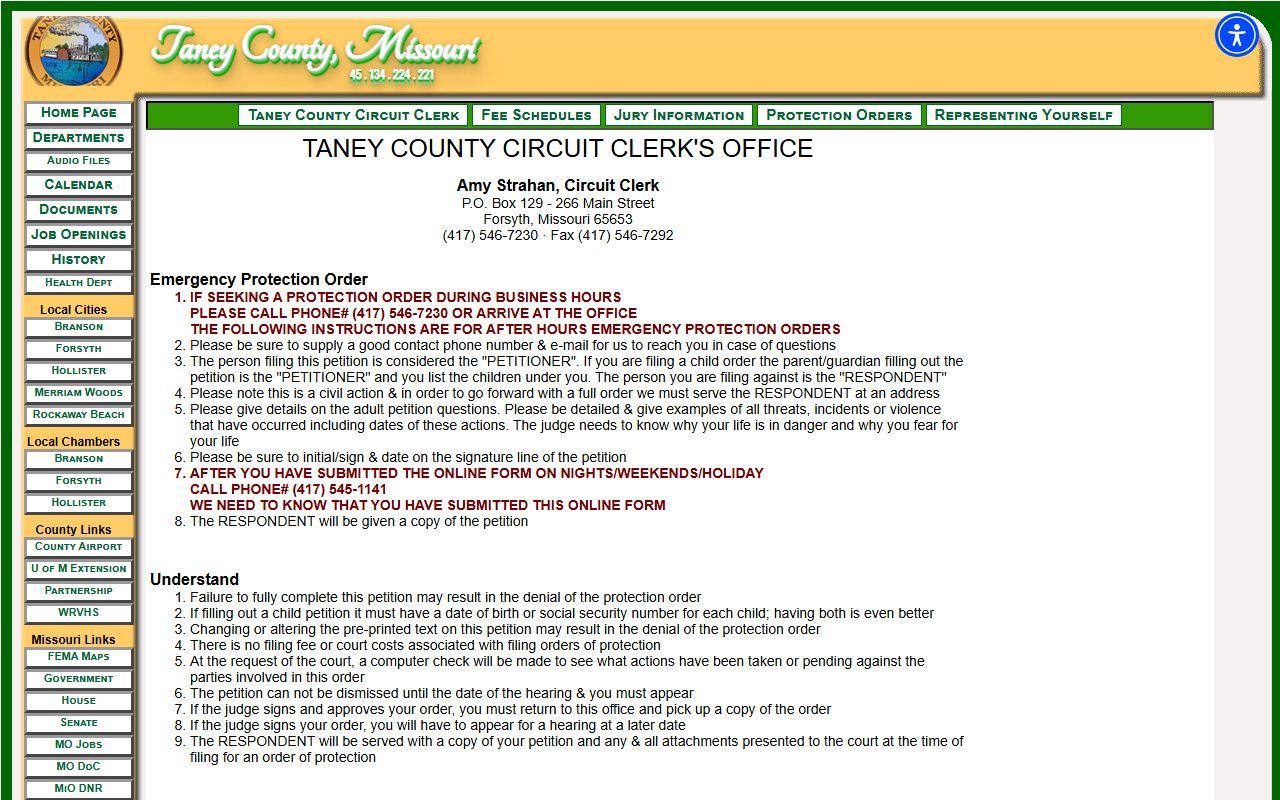 Taney County Circuit Clerk contact and court records page