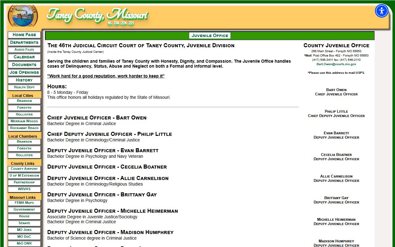 Taney County Circuit Clerk juvenile court records division information