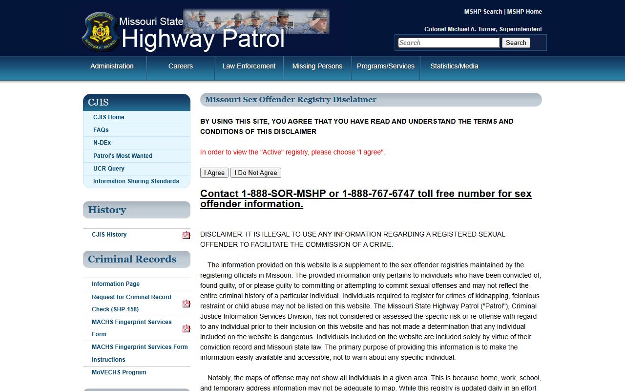 Taney County arrest records MSHP registry information page