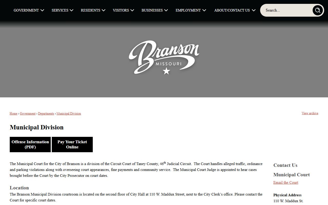 Taney County court dockets Branson Municipal Division