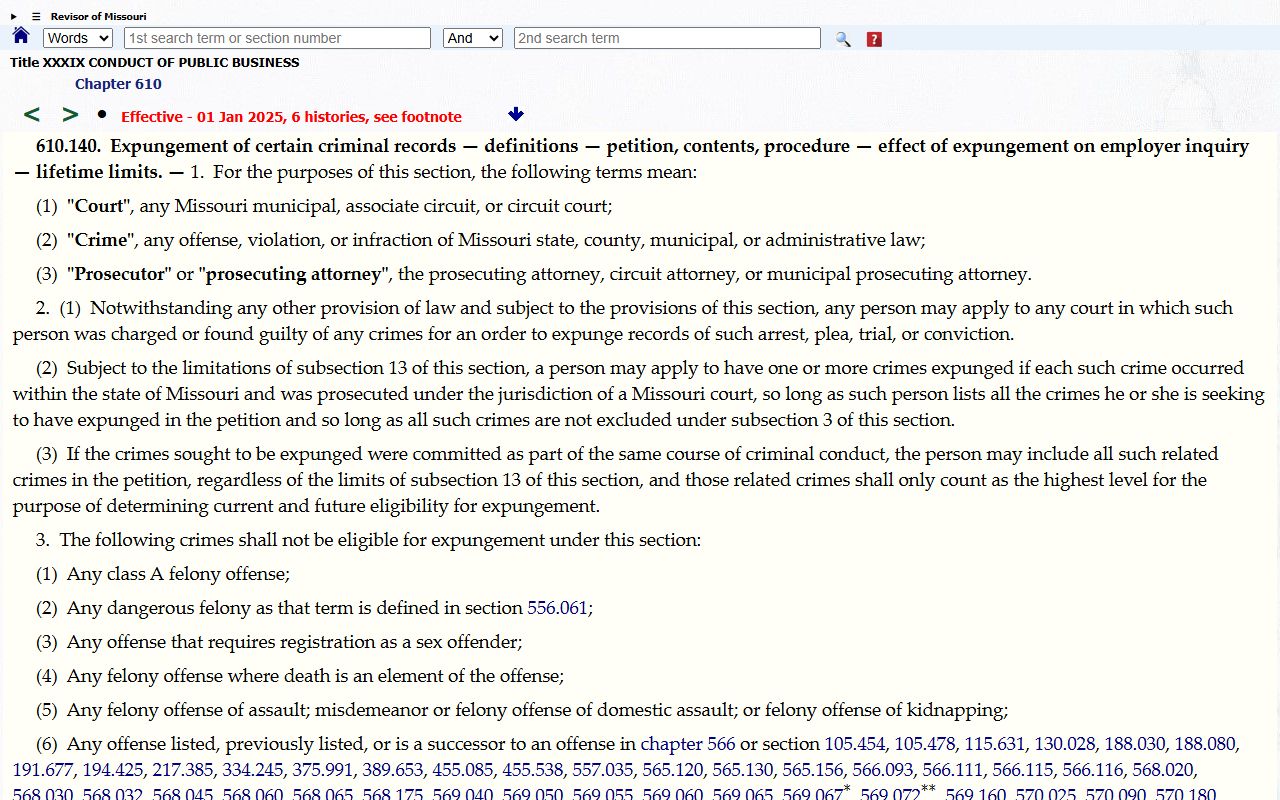 Taney County criminal court records Missouri expungement statute