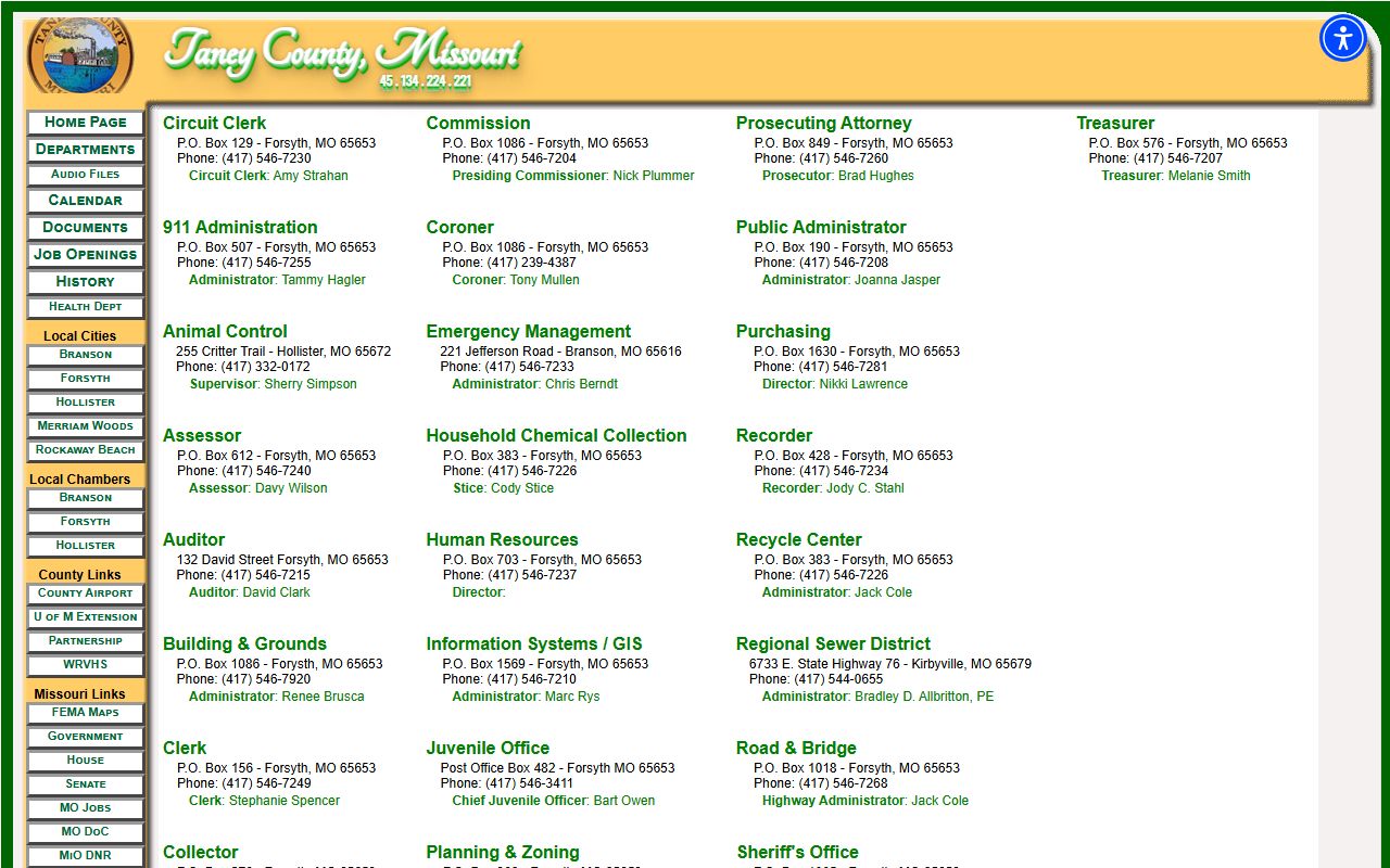 Taney County court records department directory with clerk recorder sheriff and court offices