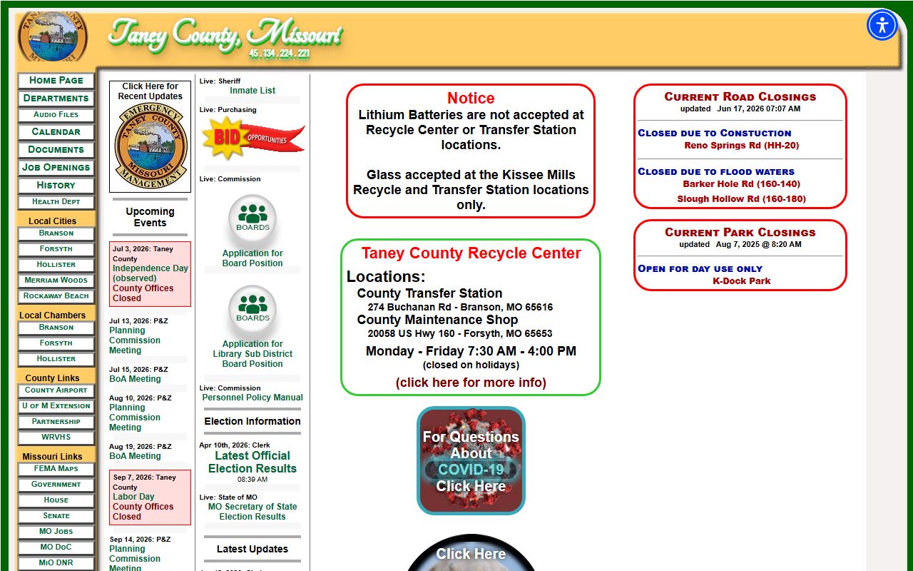 Taney County court records courthouse address from the official county homepage
