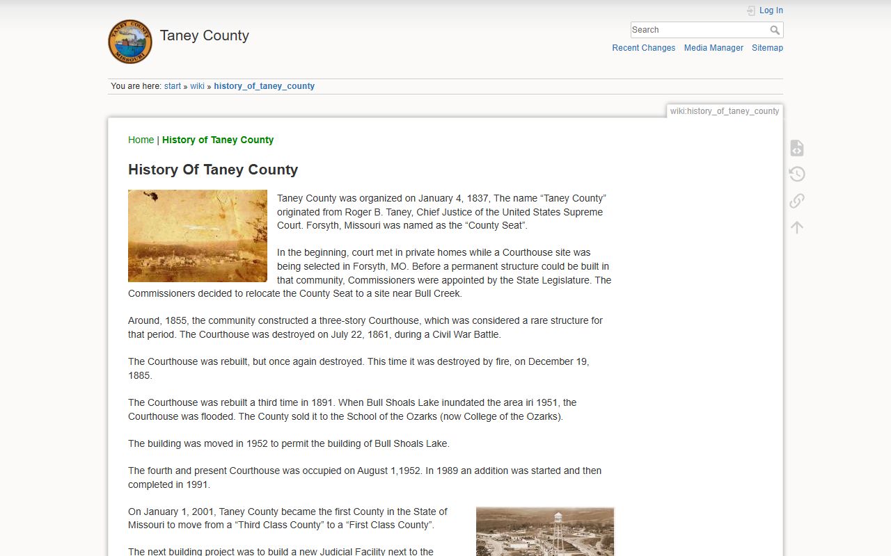 Taney County court records wiki history for courthouse relocation and archive context